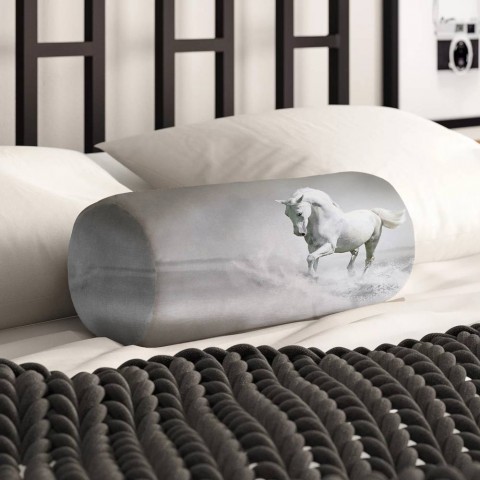 Декоративная подушка валик «Белый конь бегущий по воде» вид 2