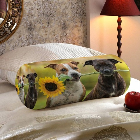 Декоративная подушка валик «Псы с подсолнухом» вид 5