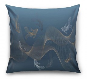 3D Подушка «Золотые волны в морской синиве»