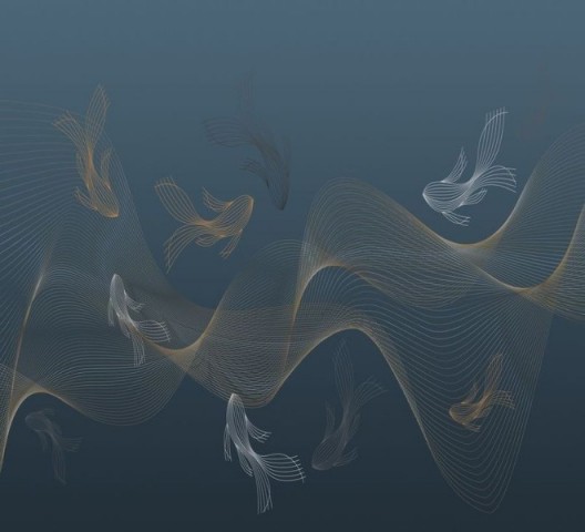 3D Подушка «Золотые волны в морской синиве» вид 2