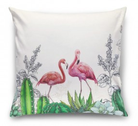3D Подушка «Фламинго в кактусах»