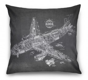3D Подушка «Самолет чертеж на темном»