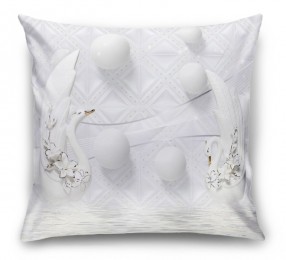 3D Подушка «Керамические лебеди с белыми шарами»