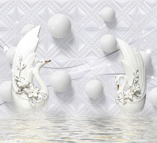 3D Подушка «Керамические лебеди с белыми шарами» вид 2