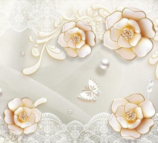 3D Подушка «Цветы на белом кружеве» вид 2