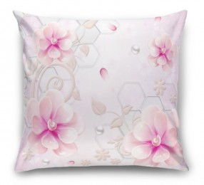3D Подушка «Розовые фарфоровые цветы с жемчужинами»