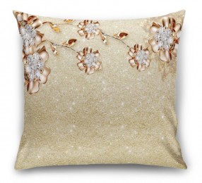 3D Подушка «Ювелирные цветы на золотом песке»