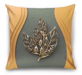 3D Подушка «Объемная стена с золотыми листьями»