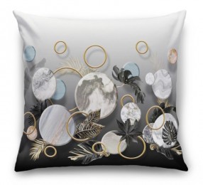 3D Подушка «Золотые листья с мраморными кругами»