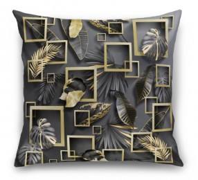 3D Подушка «Листья с золотыми квадратами»