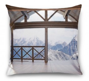 3D Подушка «Вид с террасы альпийского шале»