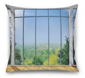 3D Подушка «Окно с видом на зеленый лес»