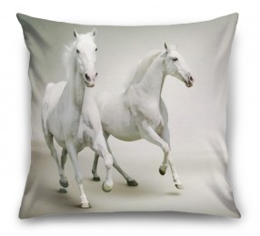 3D Подушка «Белые лошади на сером фоне»