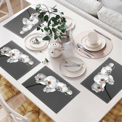Набор кухонных салфеток «Белая орхидея на сером фоне» вид 6