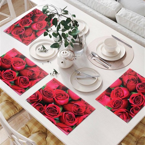 Комплект сервировочных салфеток «Нежные бордовые розы» вид 6