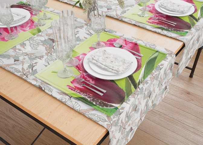 Салфетки под посуду «Тюльпаны на зеленом фоне» вид 5