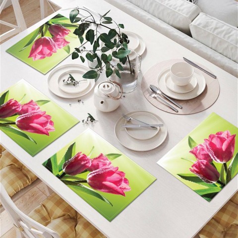 Салфетки под посуду «Тюльпаны на зеленом фоне» вид 6