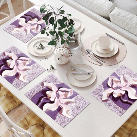 Комплект салфеток для сервировки «Фиолетовые магнолии на рельефном фоне» вид 6
