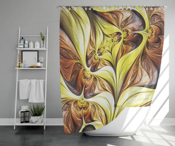 3D штора в ванную «Желтая абстракция» вид 5