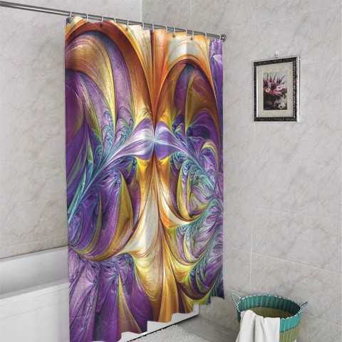 3D штора в ванную комнату «Фиолетово-желтая абстракция» вид 4