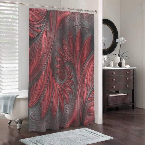 3D штора для ванной «Красный узор на благородной коже» вид 3