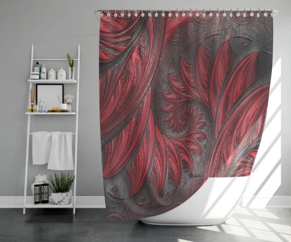 3D штора для ванной «Красный узор на благородной коже» вид 5