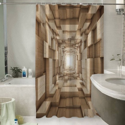 Шторы для ванной «Тоннель из древесных кубов»