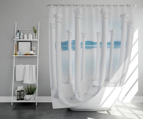 3D штора в ванную комнату «Абстракция с колоннами» вид 5