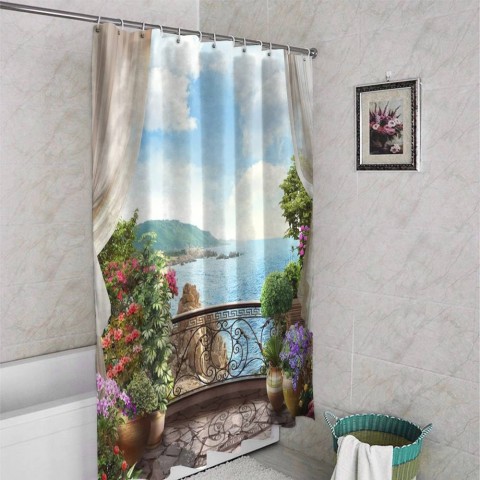 Штора для ванной «Балкон на скалистом берегу океана» вид 4