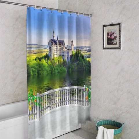 3D фотоштора для ванной «Балкон с видом на замок» вид 4