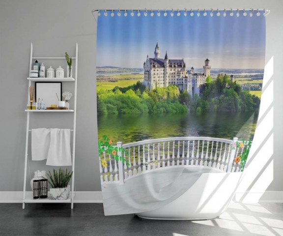 3D фотоштора для ванной «Балкон с видом на замок» вид 5