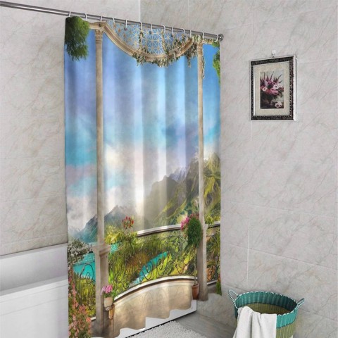 3D шторка для ванной «Рассвет в горной долине» вид 4