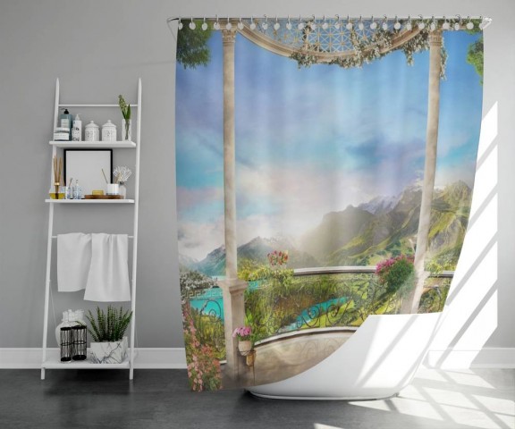 3D шторка для ванной «Рассвет в горной долине» вид 5