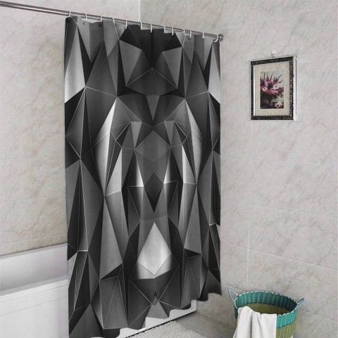 3D штора в ванную «Темные полигоны» вид 4