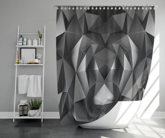 3D штора в ванную «Темные полигоны» вид 5