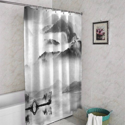 3D штора в ванную комнату «Туманный пейзаж» вид 4
