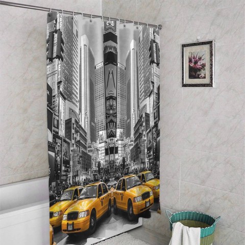 3D фото занавеска для ванной «Желтые такси» вид 4