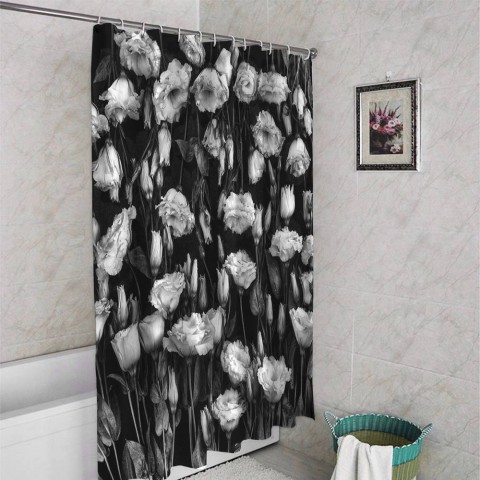 3D шторка для ванной «Цветы на темной ткани» вид 4