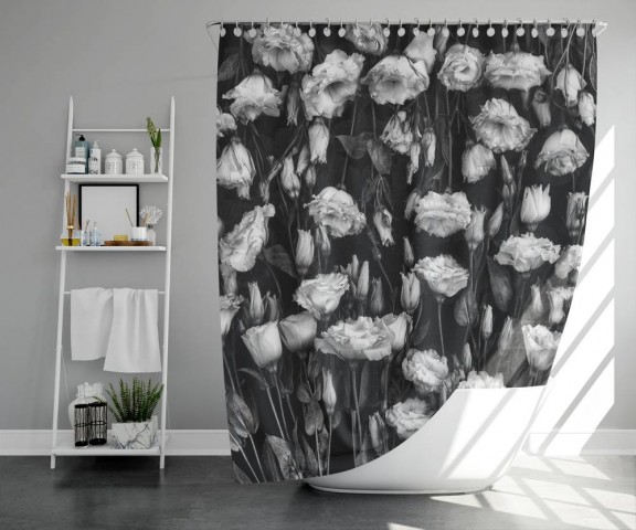 3D шторка для ванной «Цветы на темной ткани» вид 5