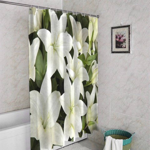3D шторка для ванной «Белоснежные лилии» вид 4