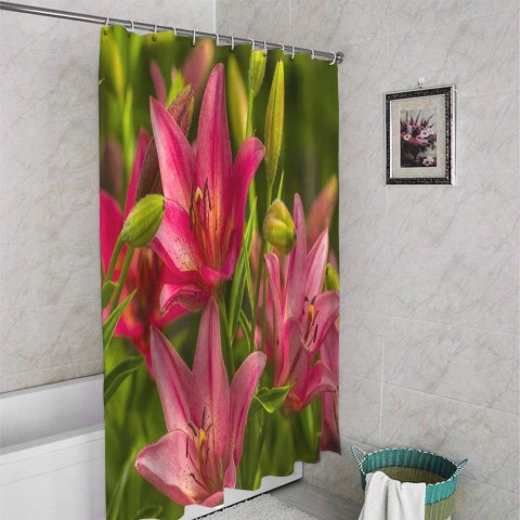 3D штора для ванной «Клумба розовых лилий» вид 4