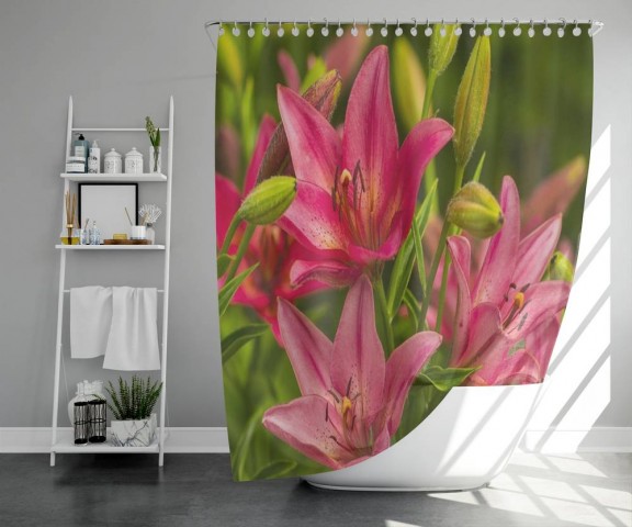 3D штора для ванной «Клумба розовых лилий» вид 5