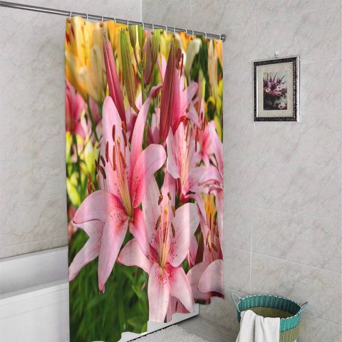 3D занавеска для ванны «Нежно-розовые лилии» вид 4