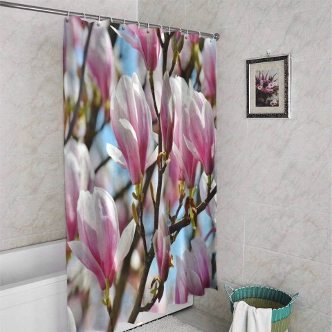 3D штора в ванную комнату «Ветви магнолии» вид 4