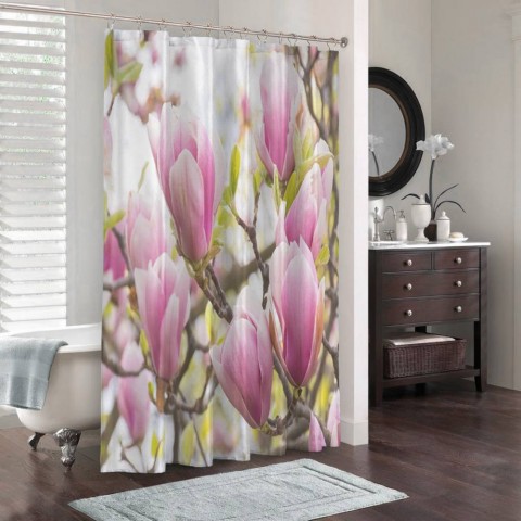 3D штора для ванной «Бутоны цветущей магнолии» вид 3