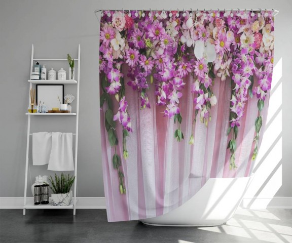 3D штора в ванную комнату «Цветочные гирлянды» вид 5