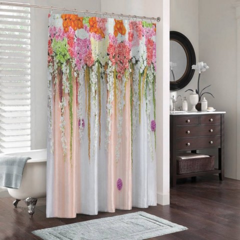 3D штора для ванной «Россыпь ниспадающих цветов» вид 3