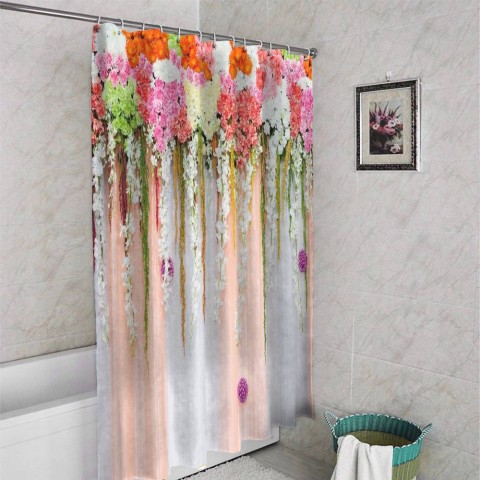 3D штора для ванной «Россыпь ниспадающих цветов» вид 4