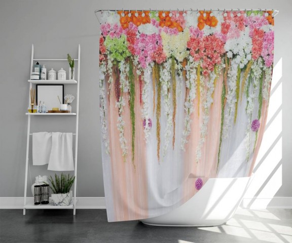 3D штора для ванной «Россыпь ниспадающих цветов» вид 5