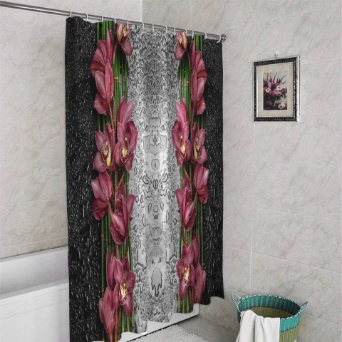 3D занавеска в ванную комнату «Орхидеи в росе» вид 4